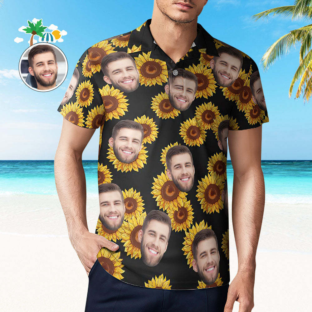 Custom Face Sunflower Men's Polo Shirt - My Photo Socks AU