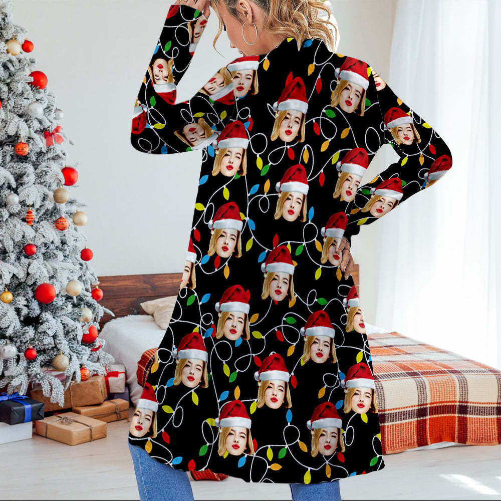 Personalized Face Christmas Cardigan Women Open Front Cardigans for Christmas Gifts - My Photo Socks AU