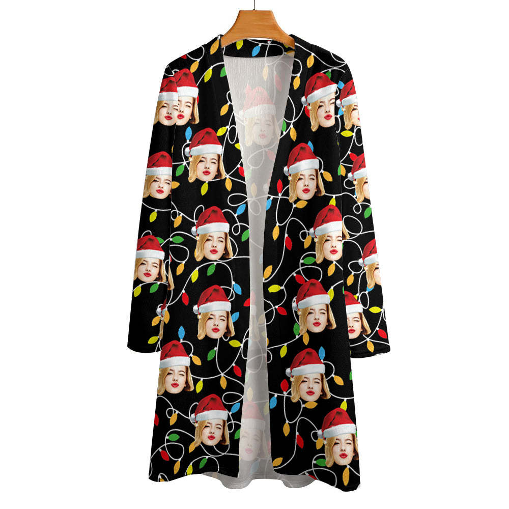 Personalized Face Christmas Cardigan Women Open Front Cardigans for Christmas Gifts - My Photo Socks AU