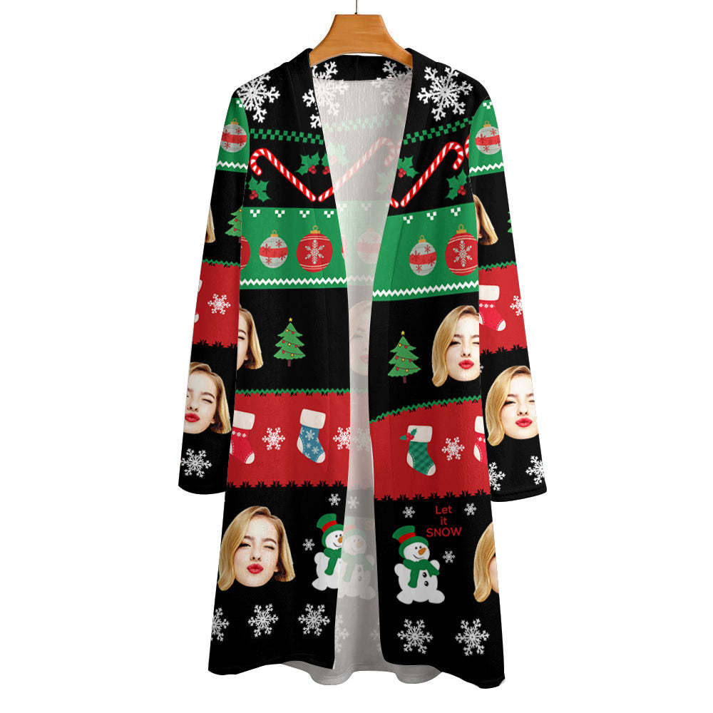 Personalized Christmas Cardigan Women Open Front Long Sleeve Cardigans for Christmas Gifts - My Photo Socks AU