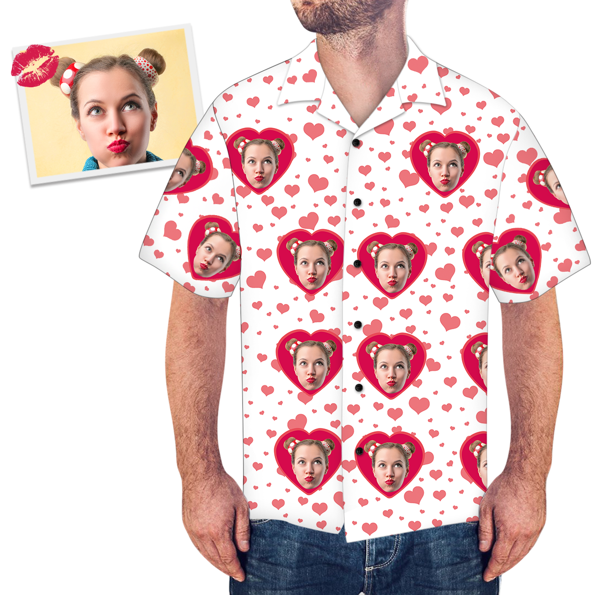 Custom Face Loving Couple Men's All Over Print Hawaiian Shirt - MyPhotoSocksAU