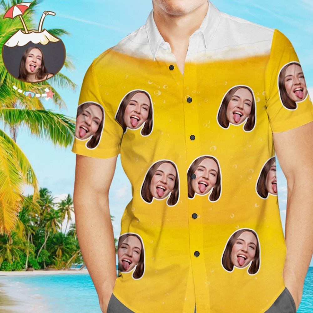 Custom Face Beer Hawaiian Shirt Men's All Over Print