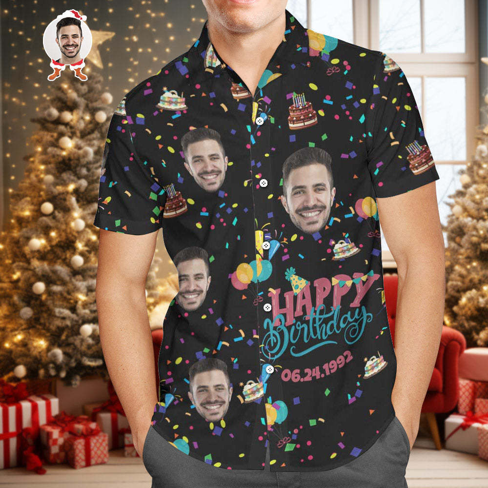 Christmas Gifts Custom Face Happy Birthday Hawaiian Shirt Men's All Over Print Unique Birthday Gift