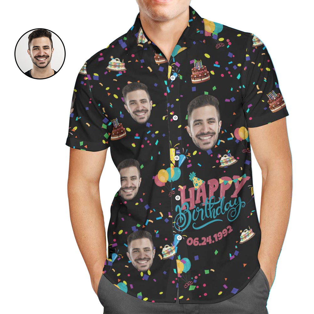 Custom Face Happy Birthday Hawaiian Shirt Men's All Over Print Unique Birthday Gift For Him