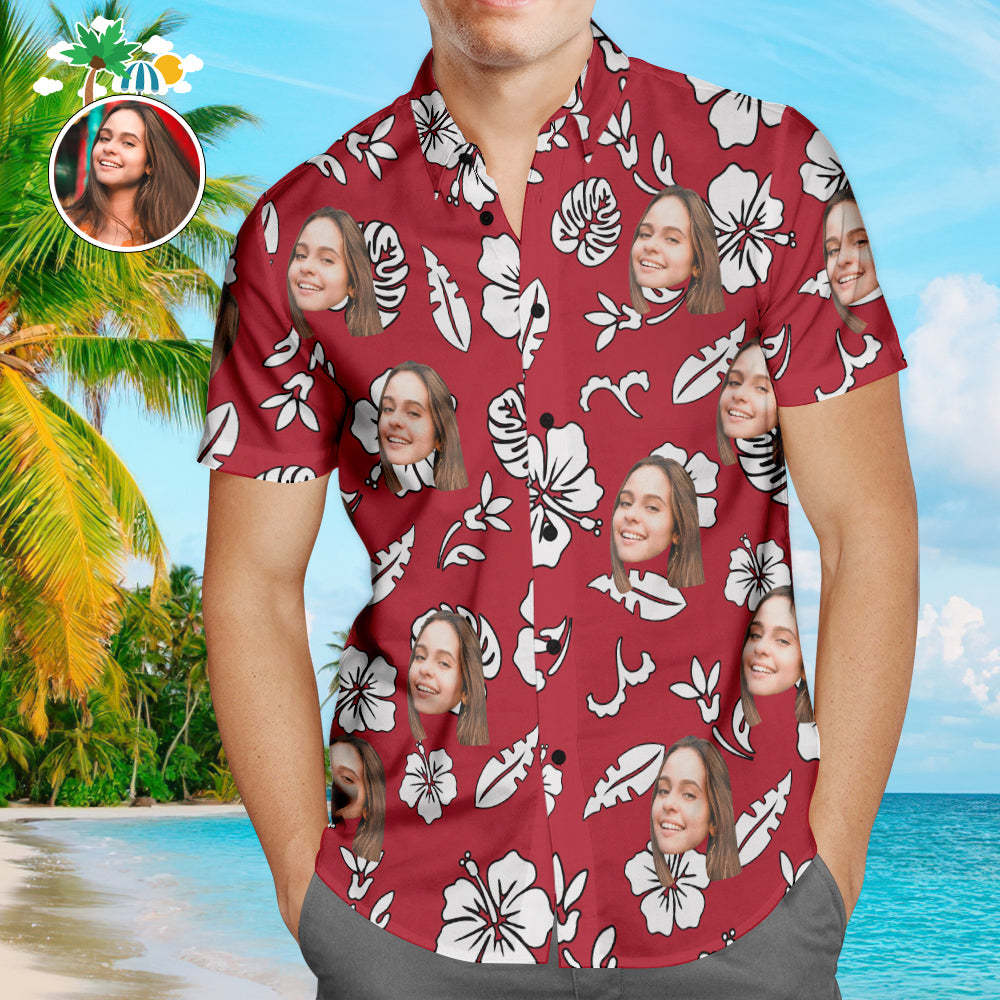 Custom Hawaiian Shirts Red Flowers Online Preview Personalized Aloha Beach Shirt For Men - My Photo Socks AU