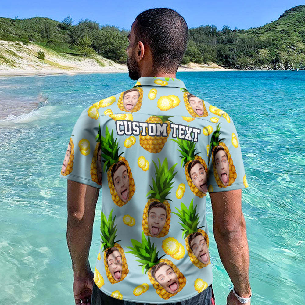 Custom Hawaiian Shirts Blue Funny Pineapple Online Preview Personalized Aloha Beach Shirt For Men - My Photo Socks AU