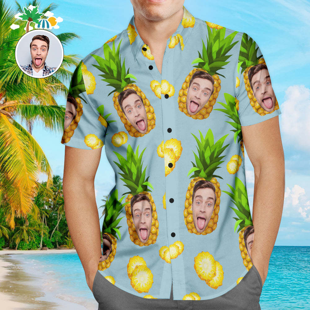 Custom Hawaiian Shirts Blue Funny Pineapple Online Preview Personalized Aloha Beach Shirt For Men - My Photo Socks AU