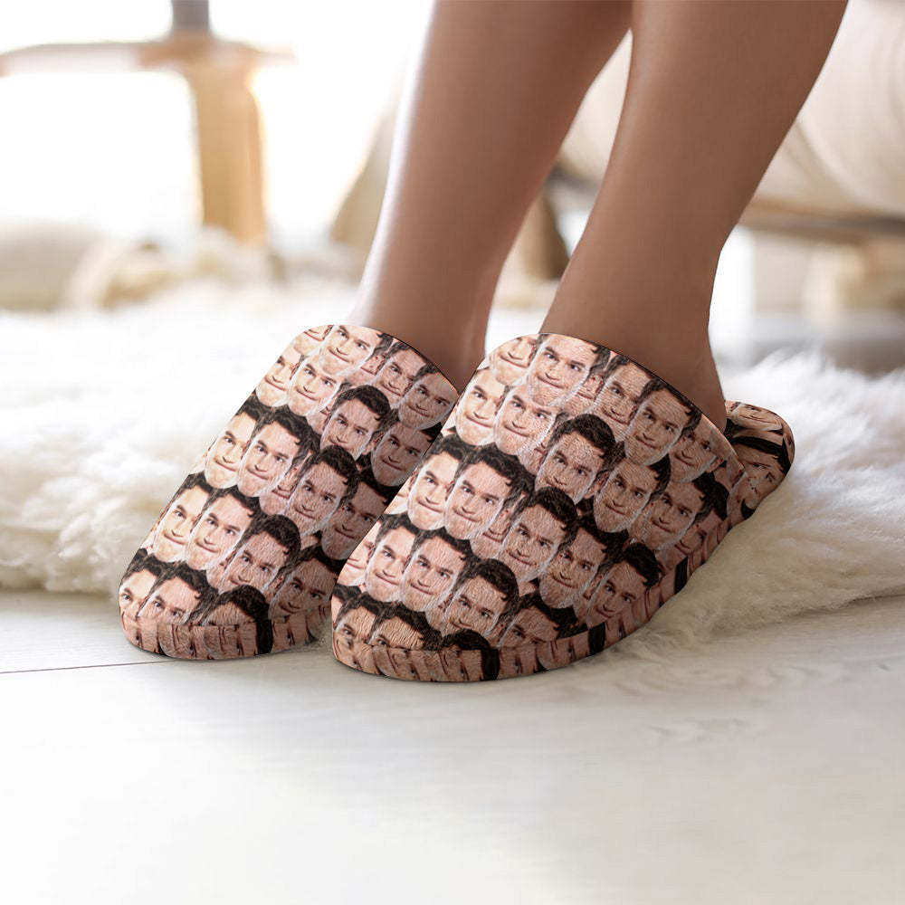 Custom Face Women's and Men's Slippers Personalized Funny Casual House Shoes Indoor Outdoor Bedroom Cotton Slippers - My Photo Socks AU