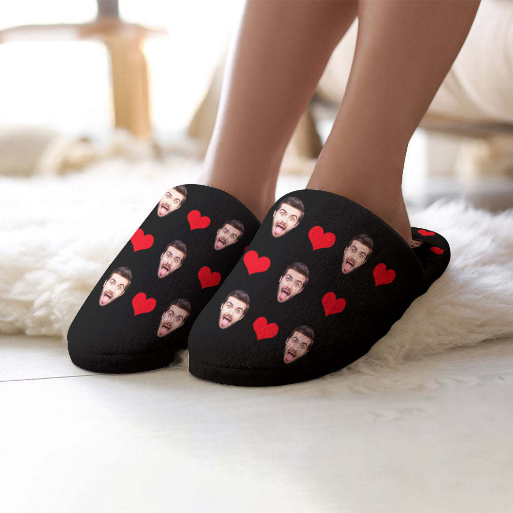 Custom Face Women's and Men's Slippers Personalized Heart Casual House Shoes Indoor Outdoor Bedroom Cotton Slippers - My Photo Socks AU