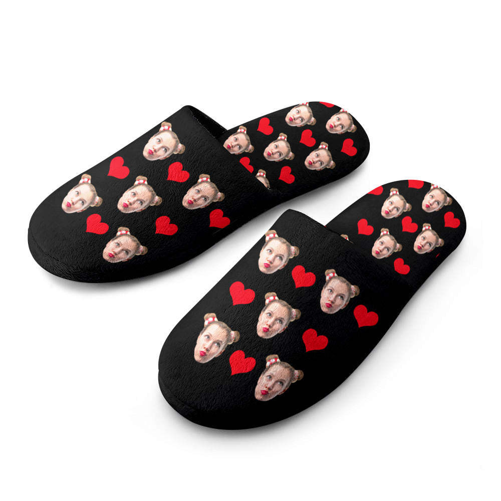 Custom Face Women's and Men's Slippers Personalized Heart Casual House Shoes Indoor Outdoor Bedroom Cotton Slippers - My Photo Socks AU