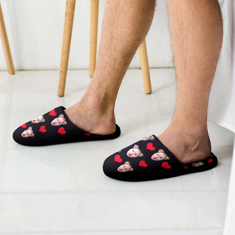 Custom Face Women's and Men's Slippers Personalized Heart Casual House Shoes Indoor Outdoor Bedroom Cotton Slippers - My Photo Socks AU
