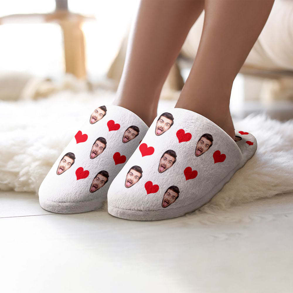 Custom Face Women's and Men's Slippers Personalized Heart Casual House Shoes Indoor Outdoor Bedroom Cotton Slippers - My Photo Socks AU
