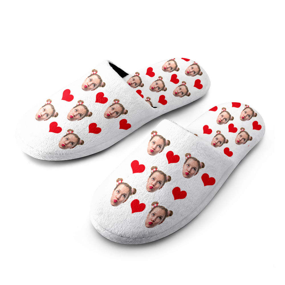 Custom Face Women's and Men's Slippers Personalized Heart Casual House Shoes Indoor Outdoor Bedroom Cotton Slippers - My Photo Socks AU