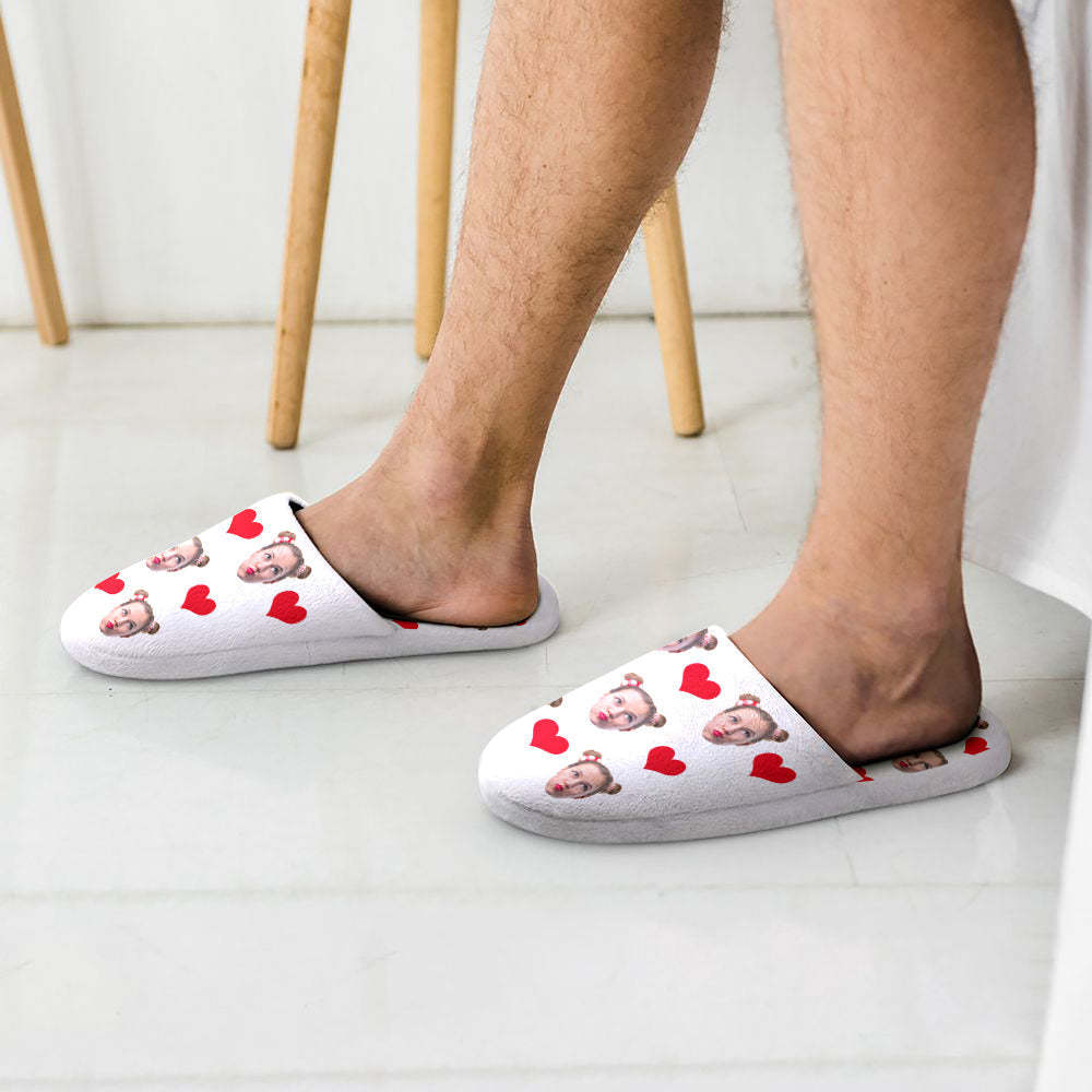 Custom Face Women's and Men's Slippers Personalized Heart Casual House Shoes Indoor Outdoor Bedroom Cotton Slippers - My Photo Socks AU