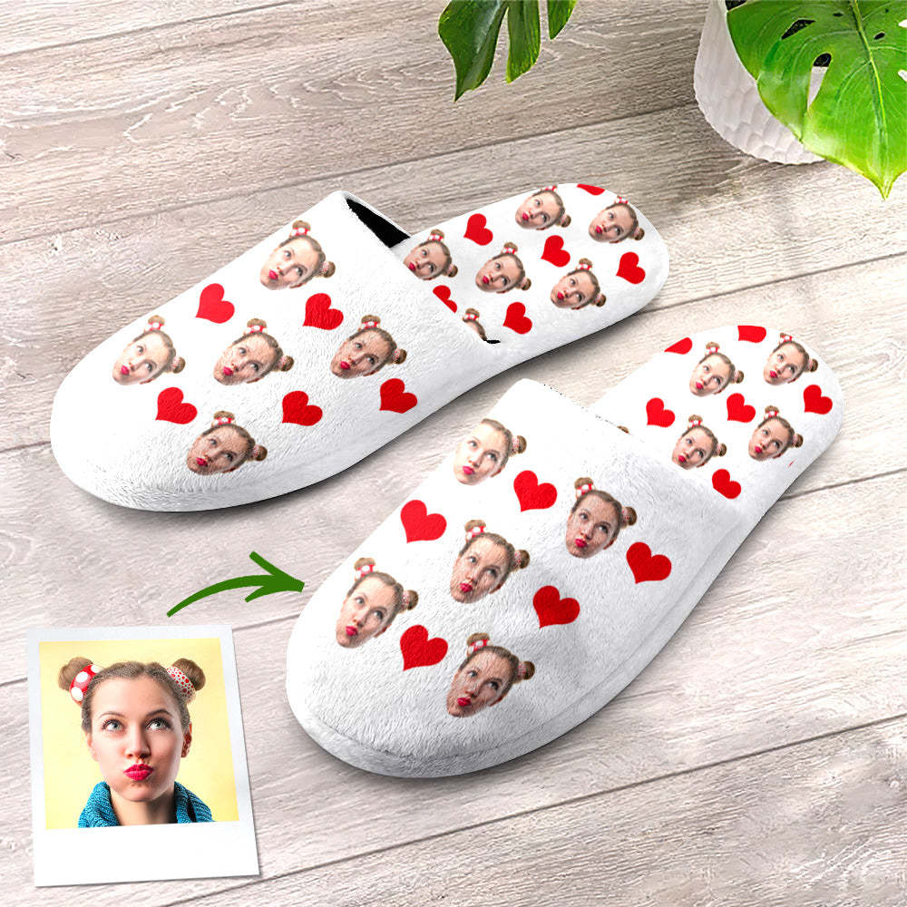 Custom Face Women's and Men's Slippers Personalized Heart Casual House Shoes Indoor Outdoor Bedroom Cotton Slippers - My Photo Socks AU