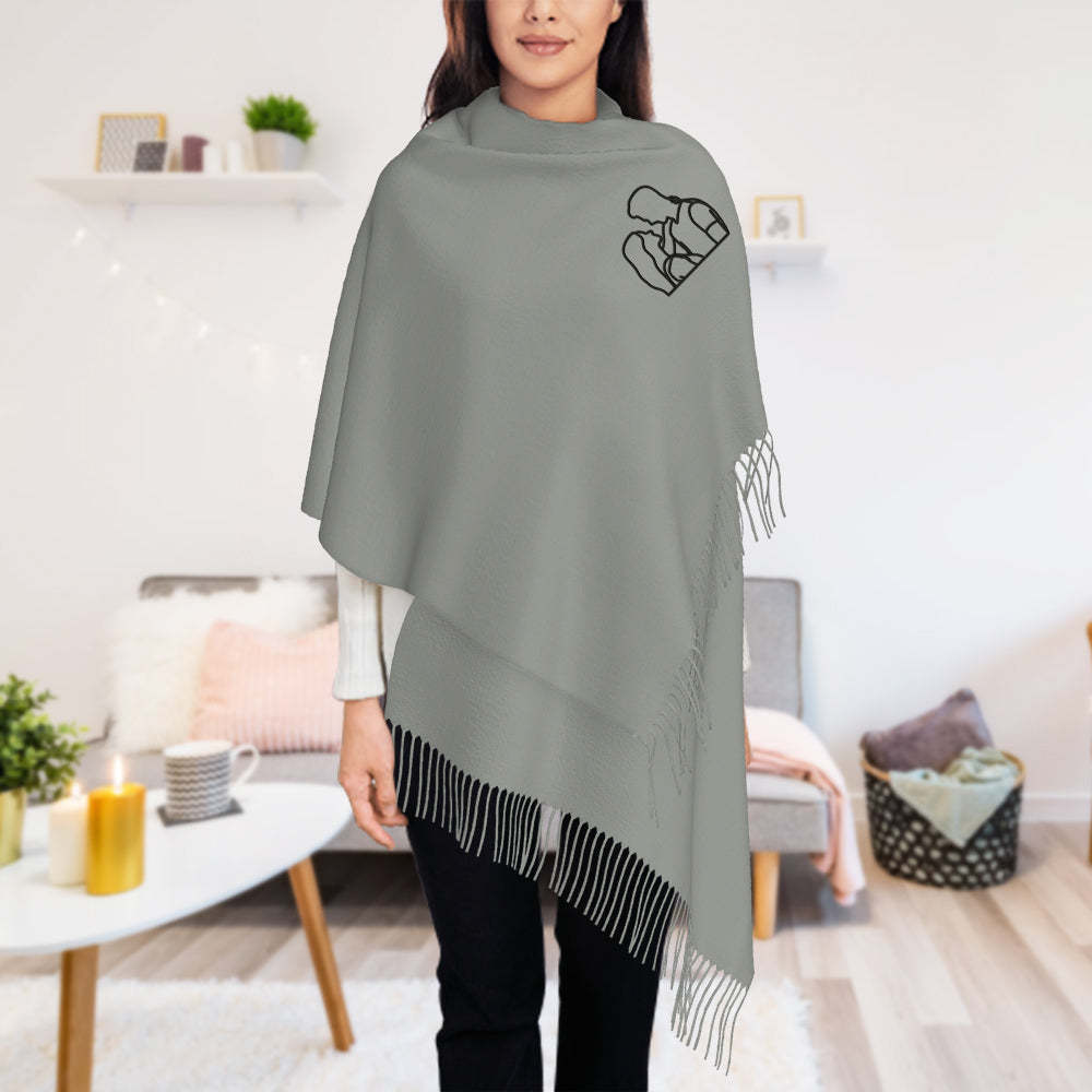 Personalized Embroidery Scarf Custom Line Drawing Scarf  Warm Fringe Shawl Gift for Lovers - My Photo Socks AU
