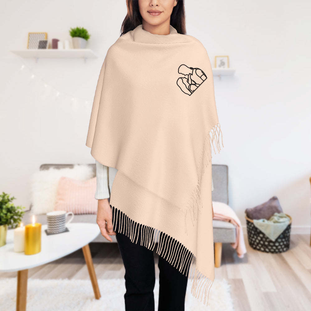Personalized Embroidery Scarf Custom Line Drawing Scarf  Warm Fringe Shawl Gift for Lovers - My Photo Socks AU