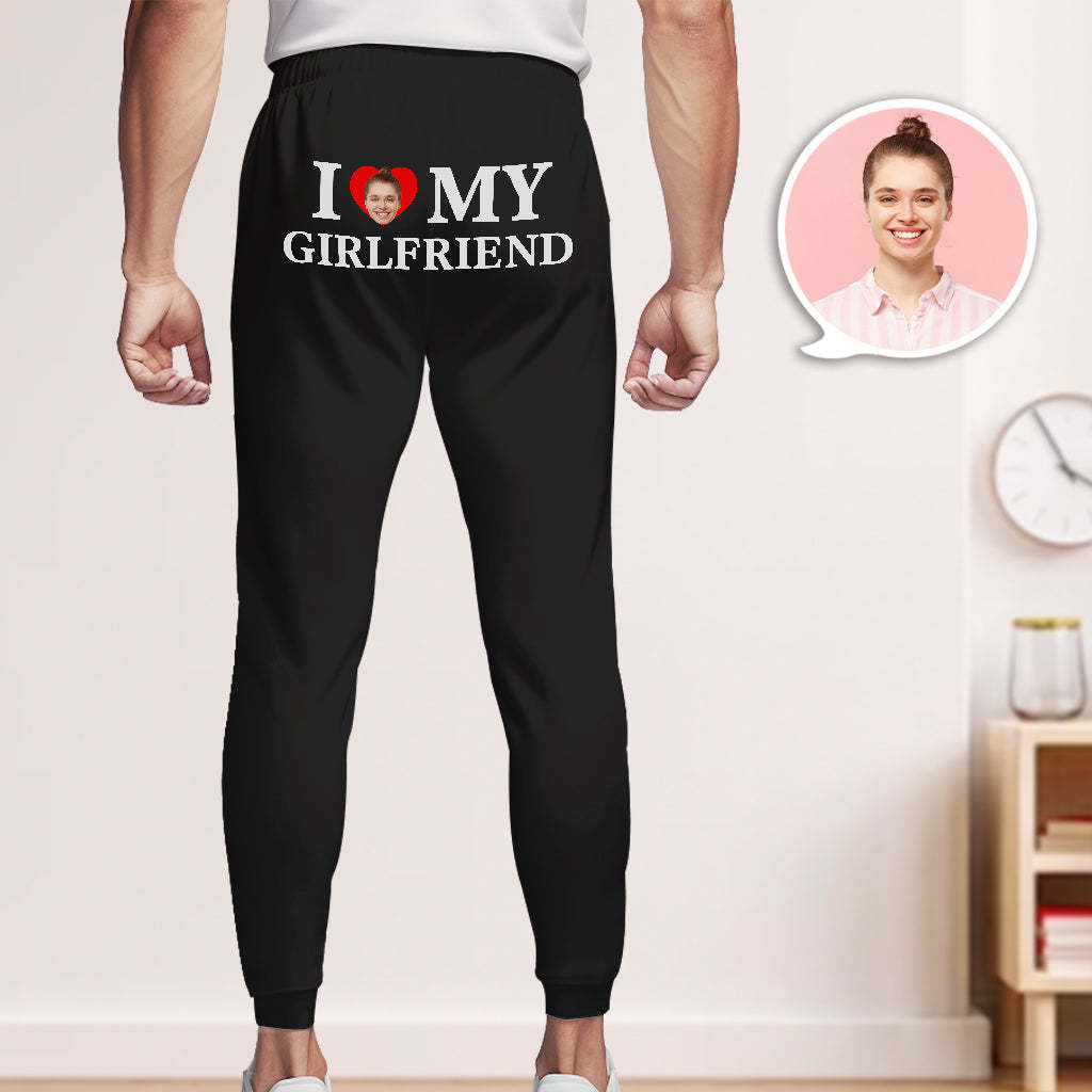 Custom Face Sweatpants Personalised I Love My Boyfriend/Girlfriend Printed Fleece Sweatpants Valentine's Day Gift for Couple - My Photo Socks AU