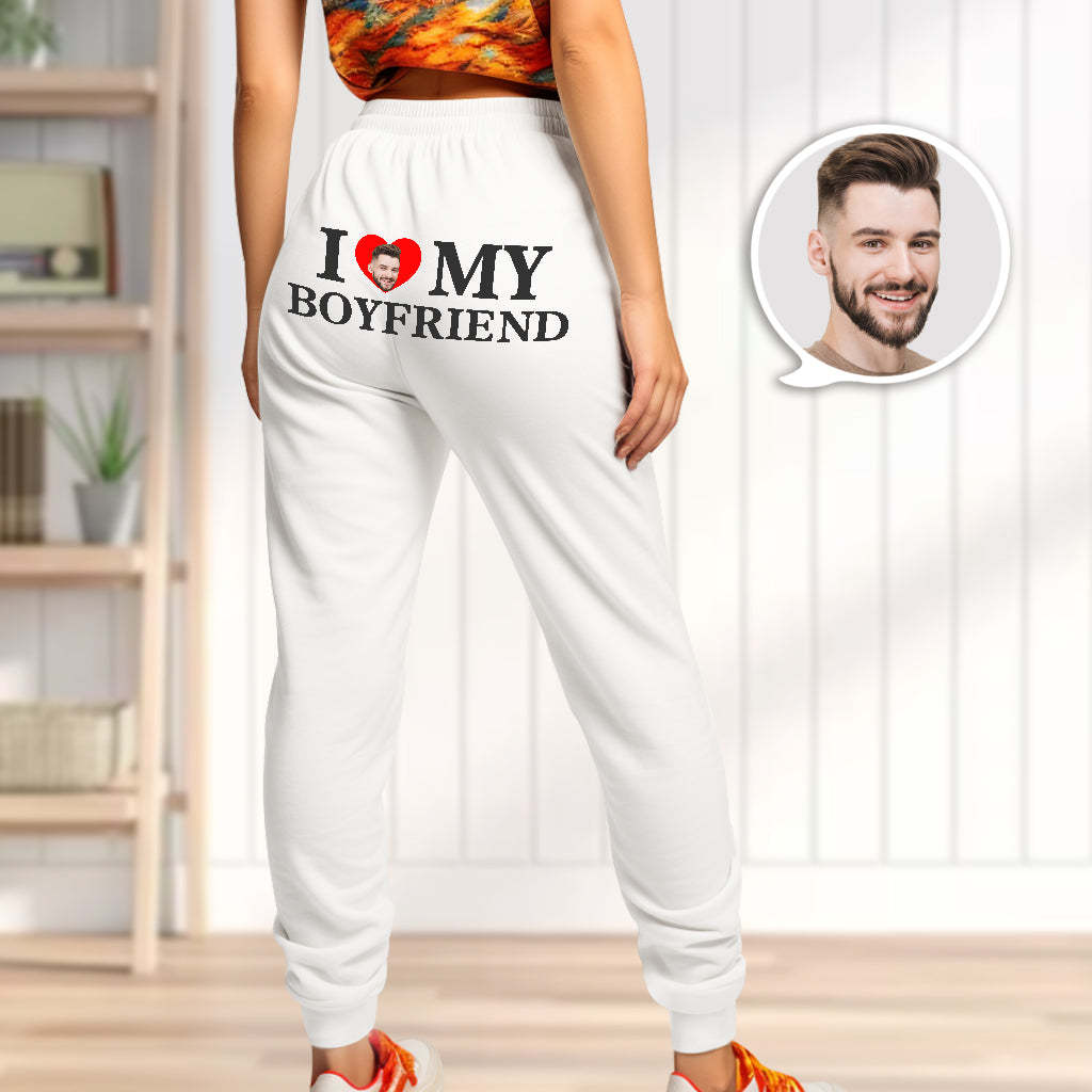 Custom Face Sweatpants Personalised I Love My Boyfriend/Girlfriend Printed Sweatpants Valentine's Day Gift for Couple - My Photo Socks AU