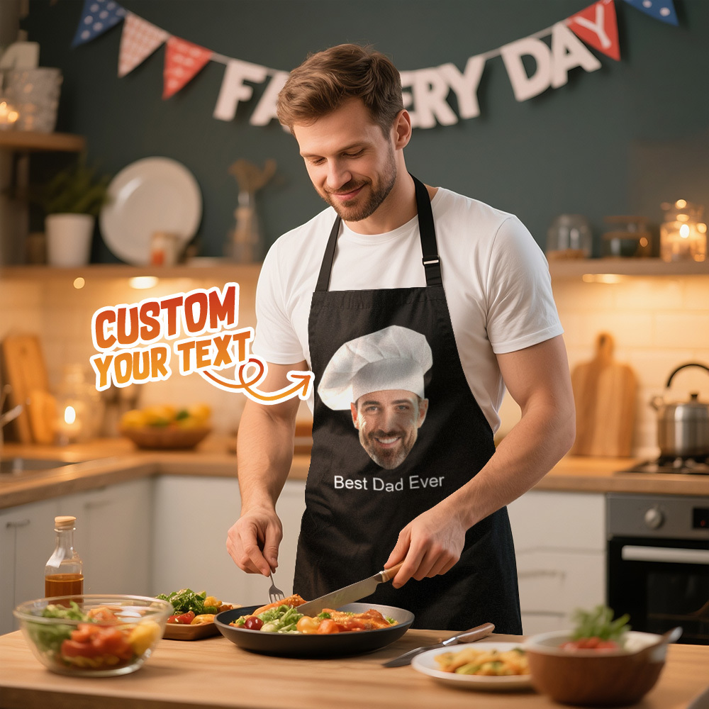 Custom Face Photo Apron Personalized Best Dad Ever Chef Hat Apron Gift For Dad Gradnpa - MyPhotoSocksAu