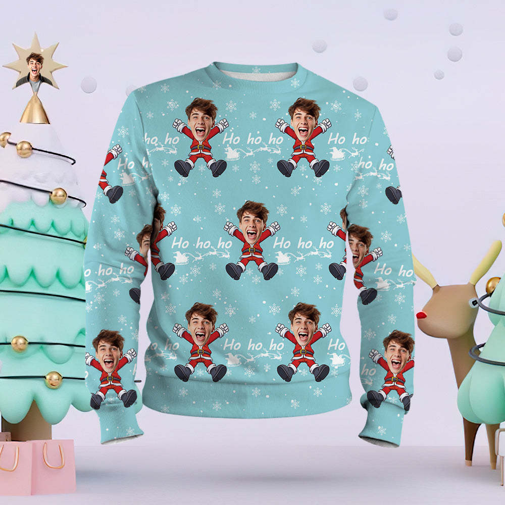 Custom Face Unisex Christmas Sweatshirt Casual Santa Claus Printed Funny Crewneck Shirt - My Photo Socks AU