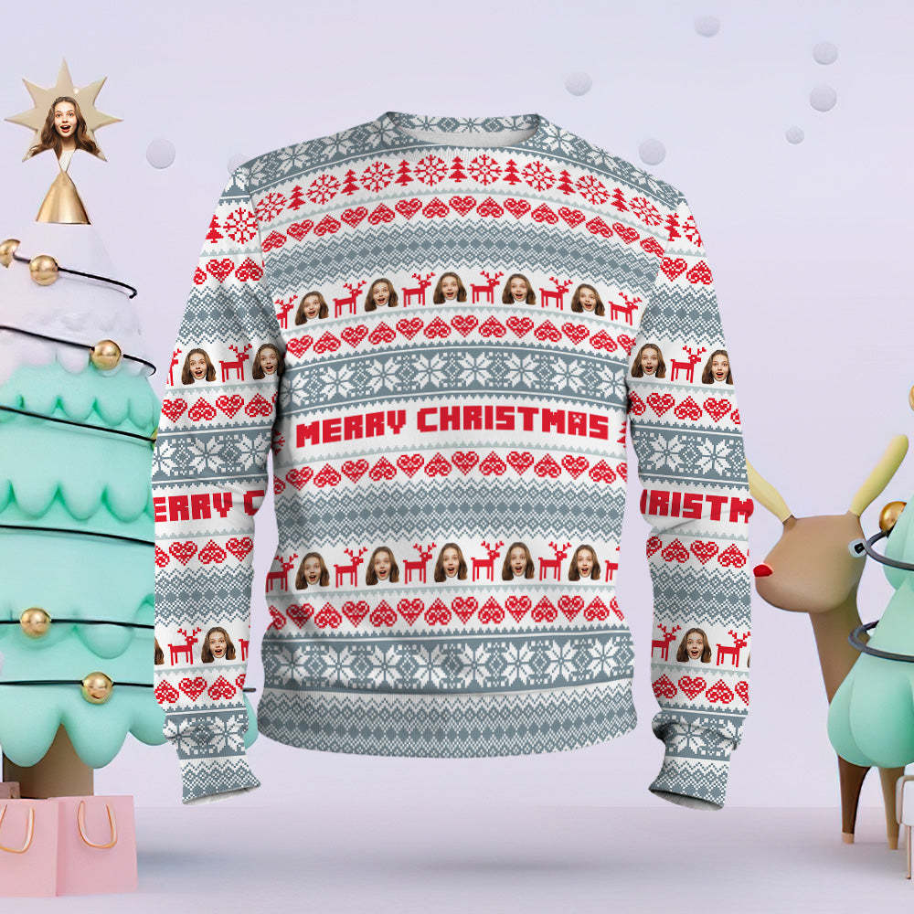 Custom Face Unisex Christmas Sweatshirt Casual Merry Christmas Printed Funny Crewneck Shirt - My Photo Socks AU