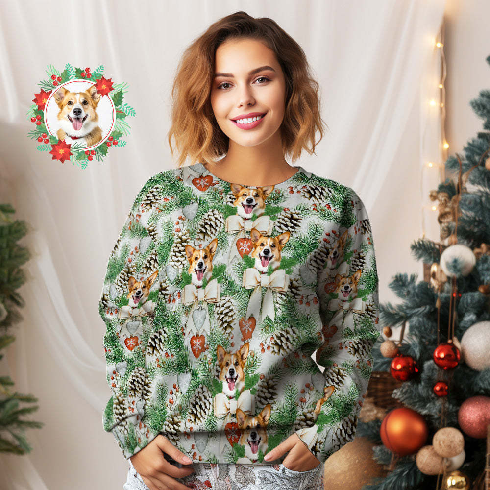 Custom Face Unisex Christmas Sweatshirt Casual Printed Funny Crewneck Shirt with Christmas Pinecone - My Photo Socks AU