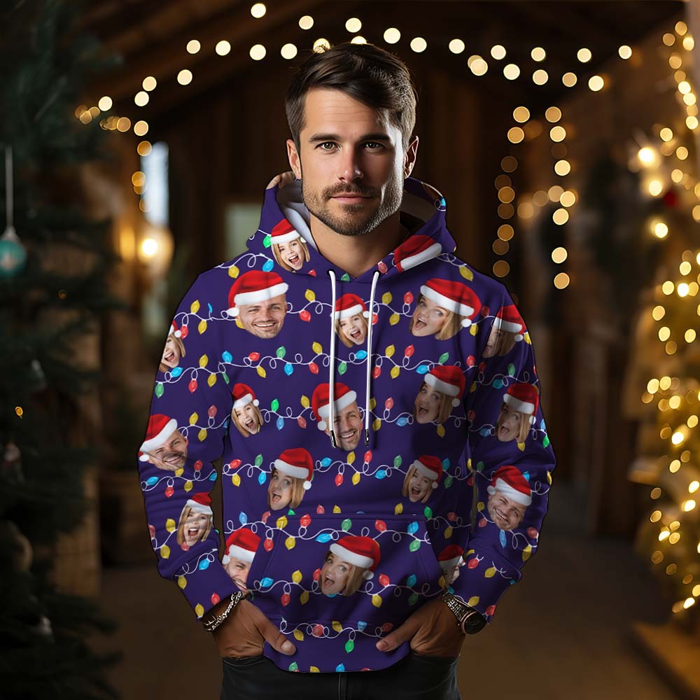 Custom Face Hoodie Personalized Photo Christmas Family Xmas Leds Unisex Hoodies - My Photo Socks AU