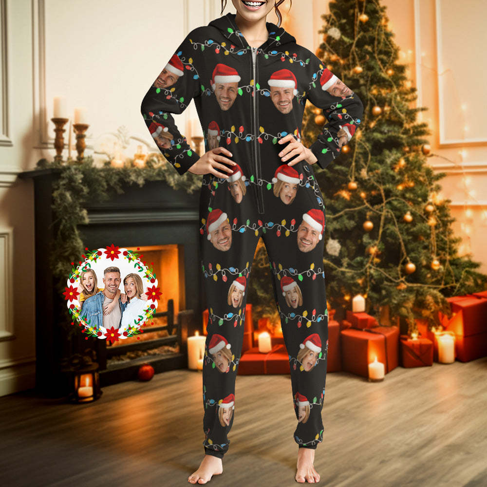 Custom Onesies Photo Xmas Leds Pajamas One-Piece Sleepwear Family Pyjamas Christmas Gift - My Photo Socks AU