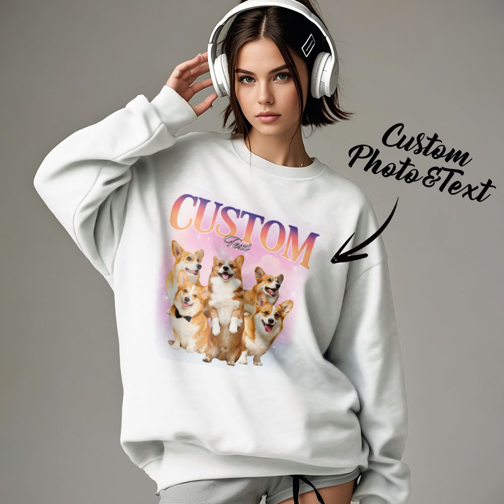 Custom Pets Photo and Text Hoodie Personalized Photo Gift Unisex Personality Vintage Lightning Sweatshirt - MyPhotoSocksAu