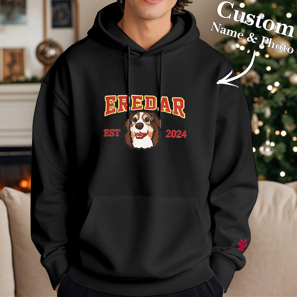 Custom Embroidered Sweatshirt With Pet Portrait Chrismas Gifts Embroidery Effect - MyPhotoSocksAu