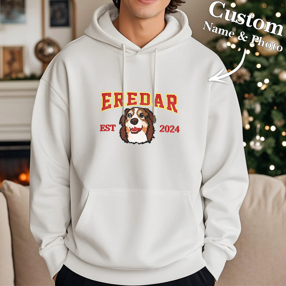 Custom Embroidered Sweatshirt With Pet Portrait Chrismas Gifts Embroidery Effect - MyPhotoSocksAu