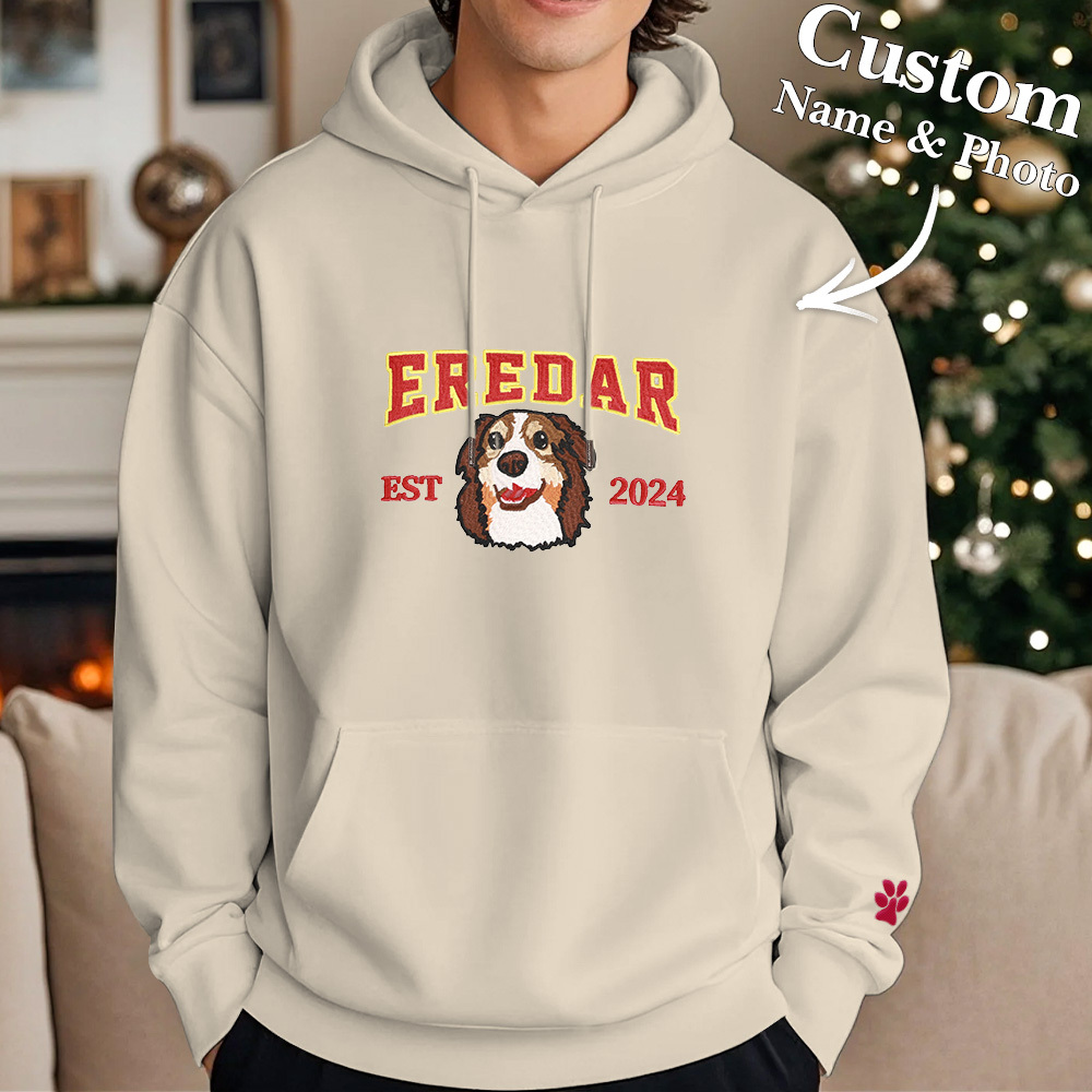 Custom Embroidered Sweatshirt With Pet Portrait Chrismas Gifts Embroidery Effect - MyPhotoSocksAu