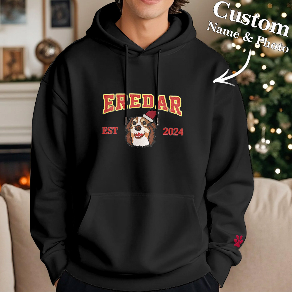 Custom Embroidered Sweatshirt With Pet Portrait Chrismas Gifts Embroidery Effect - MyPhotoSocksAu