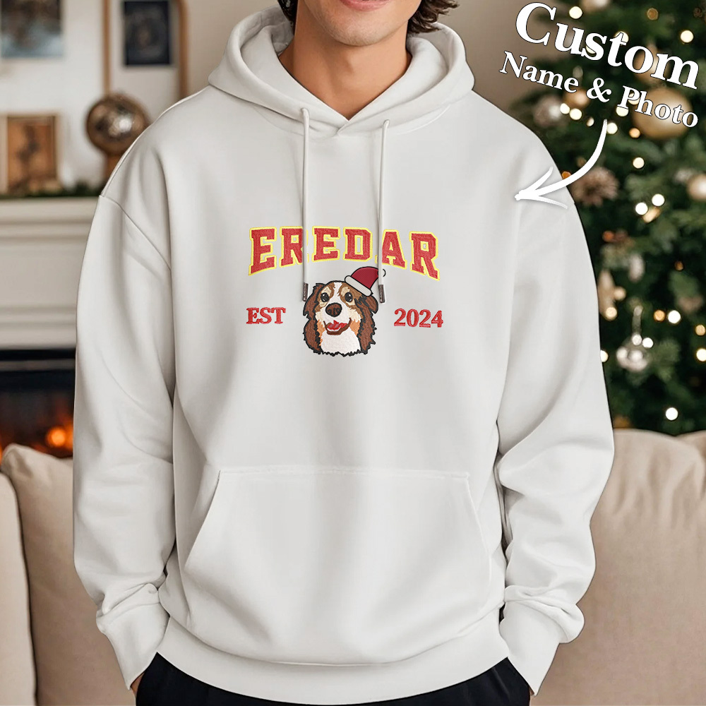 Custom Embroidered Sweatshirt With Pet Portrait Chrismas Gifts Embroidery Effect - MyPhotoSocksAu