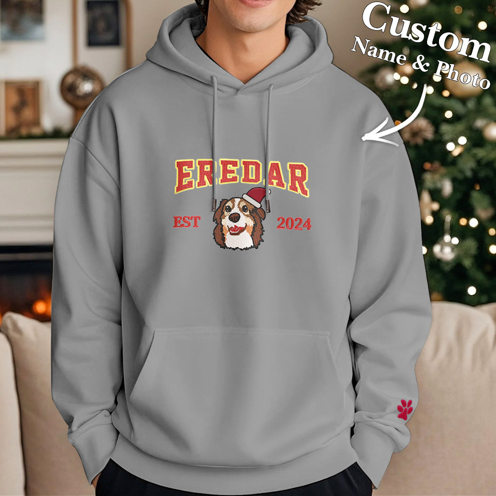 Custom Embroidered Sweatshirt With Pet Portrait Chrismas Gifts Embroidery Effect - MyPhotoSocksAu