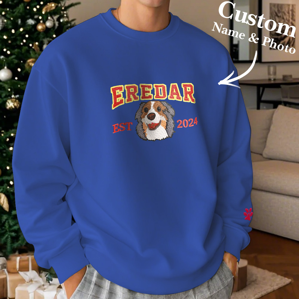 Custom Embroidered Sweatshirt With Pet Portrait Chrismas Gifts Embroidery Effect - MyPhotoSocksAu