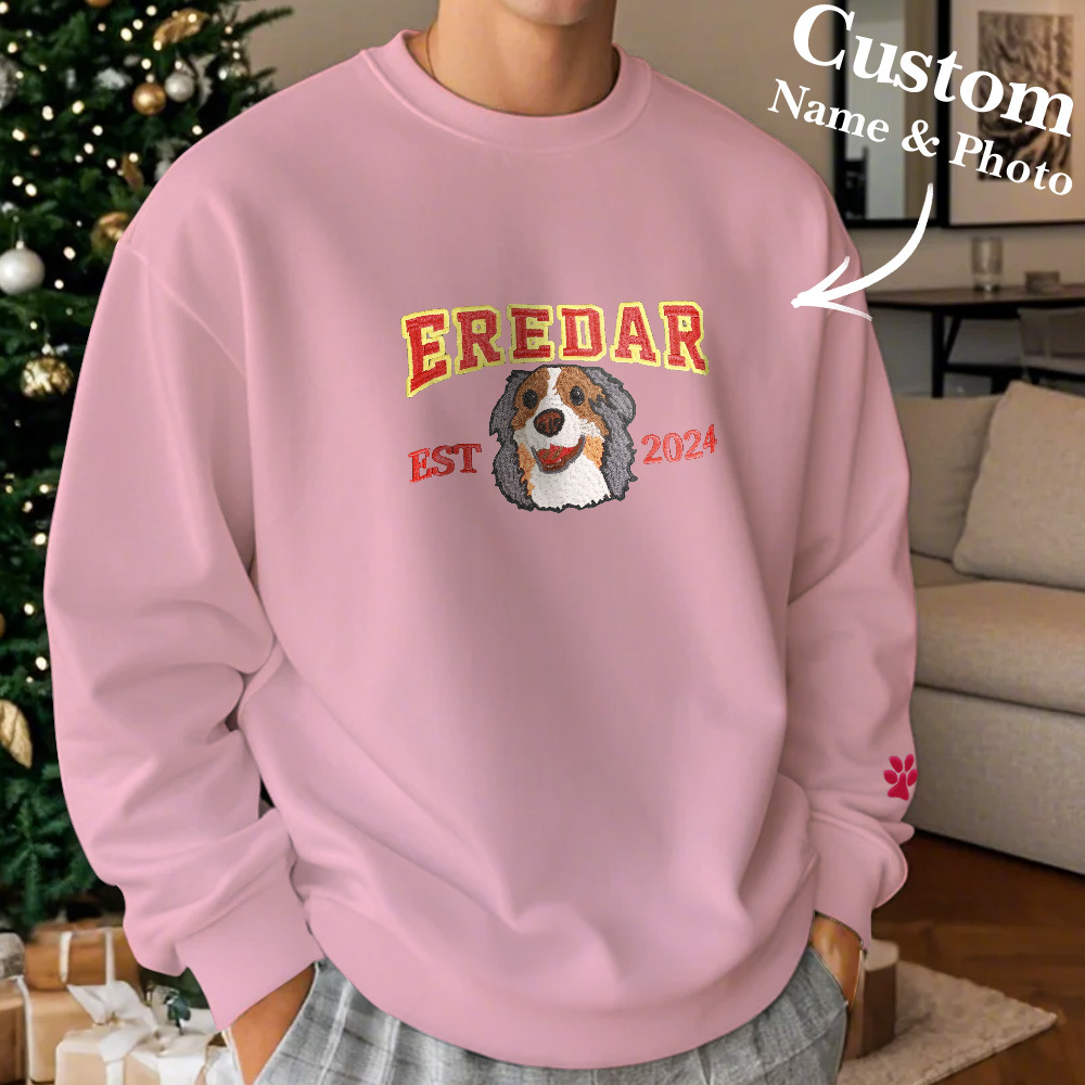 Custom Embroidered Sweatshirt With Pet Portrait Chrismas Gifts Embroidery Effect - MyPhotoSocksAu