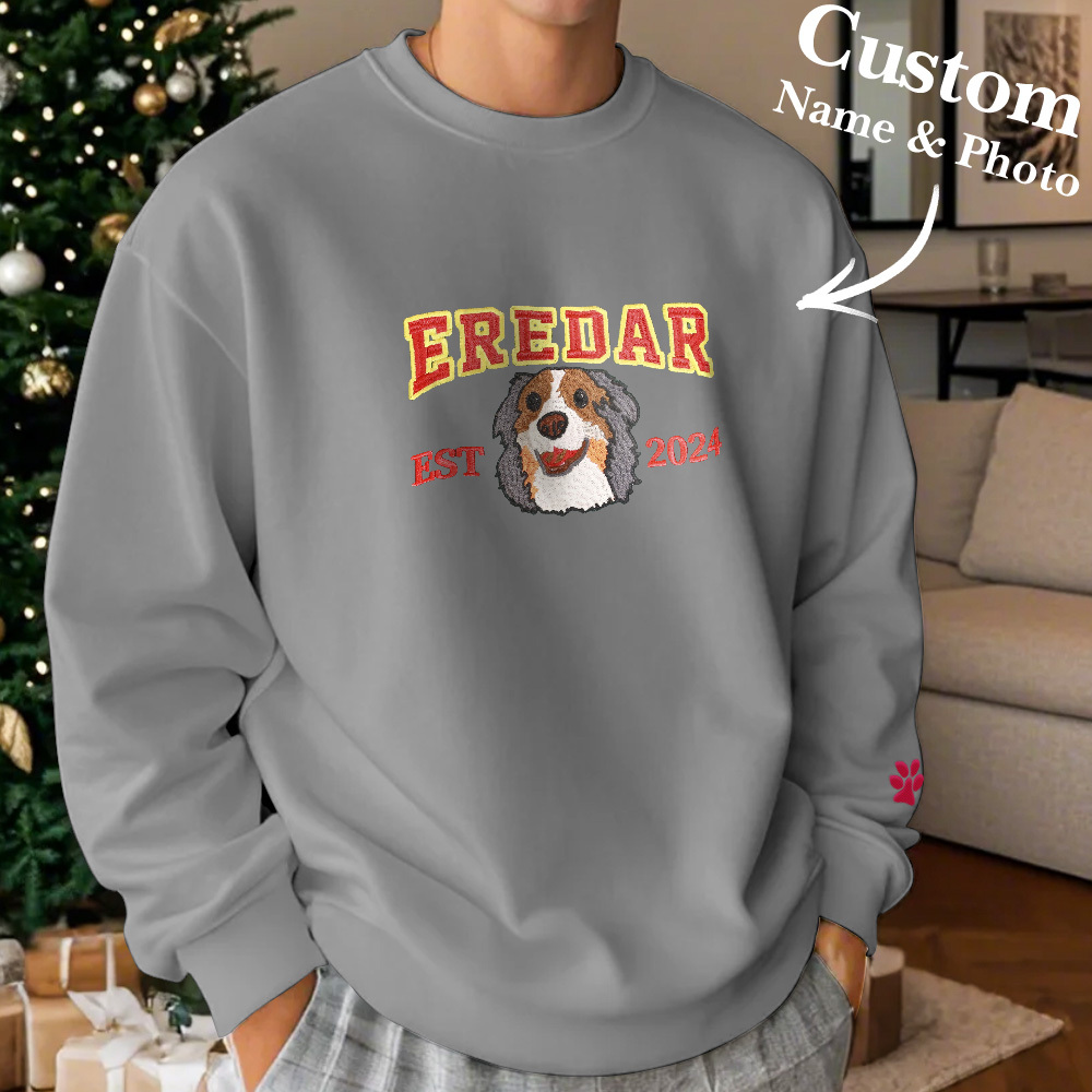 Custom Embroidered Sweatshirt With Pet Portrait Chrismas Gifts Embroidery Effect - MyPhotoSocksAu