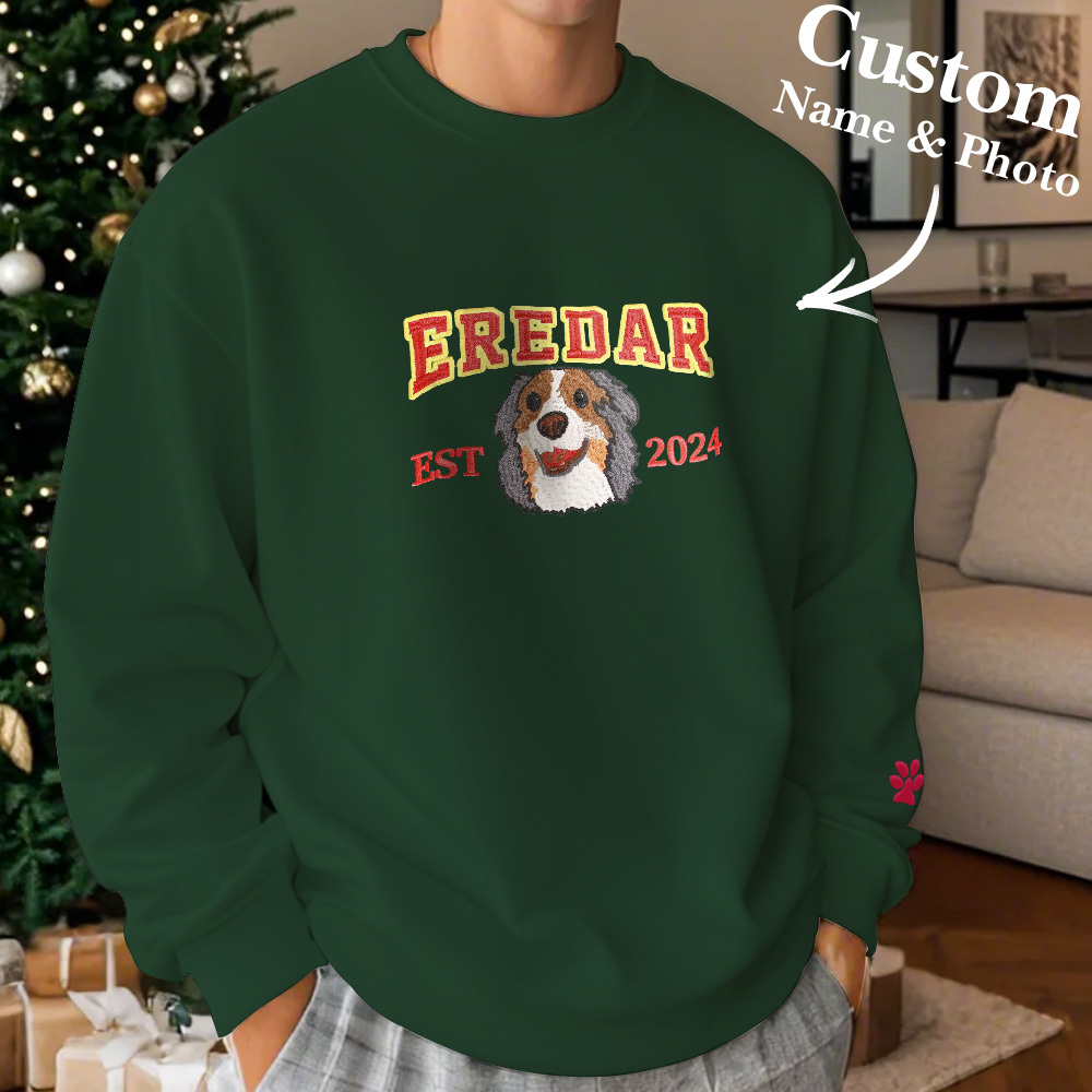 Custom Embroidered Sweatshirt With Pet Portrait Chrismas Gifts Embroidery Effect - MyPhotoSocksAu