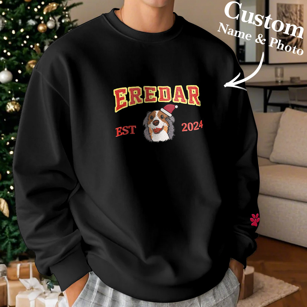 Custom Embroidered Sweatshirt With Pet Portrait Chrismas Gifts Embroidery Effect - MyPhotoSocksAu