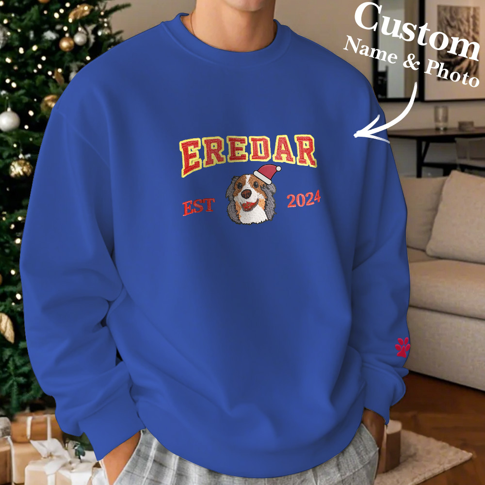 Custom Embroidered Sweatshirt With Pet Portrait Chrismas Gifts Embroidery Effect - MyPhotoSocksAu