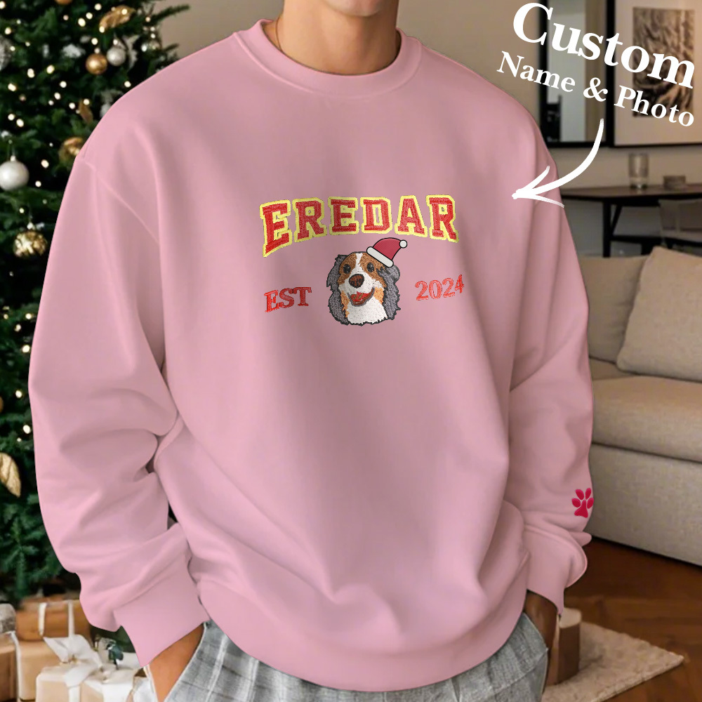 Custom Embroidered Sweatshirt With Pet Portrait Chrismas Gifts Embroidery Effect - MyPhotoSocksAu