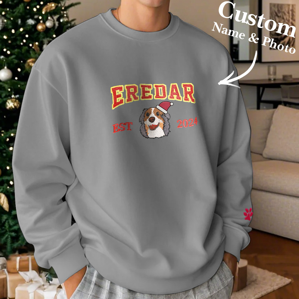 Custom Embroidered Sweatshirt With Pet Portrait Chrismas Gifts Embroidery Effect - MyPhotoSocksAu