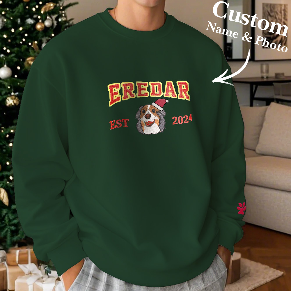 Custom Embroidered Sweatshirt With Pet Portrait Chrismas Gifts Embroidery Effect - MyPhotoSocksAu