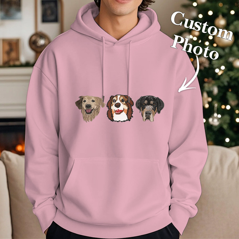 Custom Embroidered Hoodies With Pet Portrait Christmas Gifts Embroidery Effect for Dog Lovers - MyPhotoSocksAu