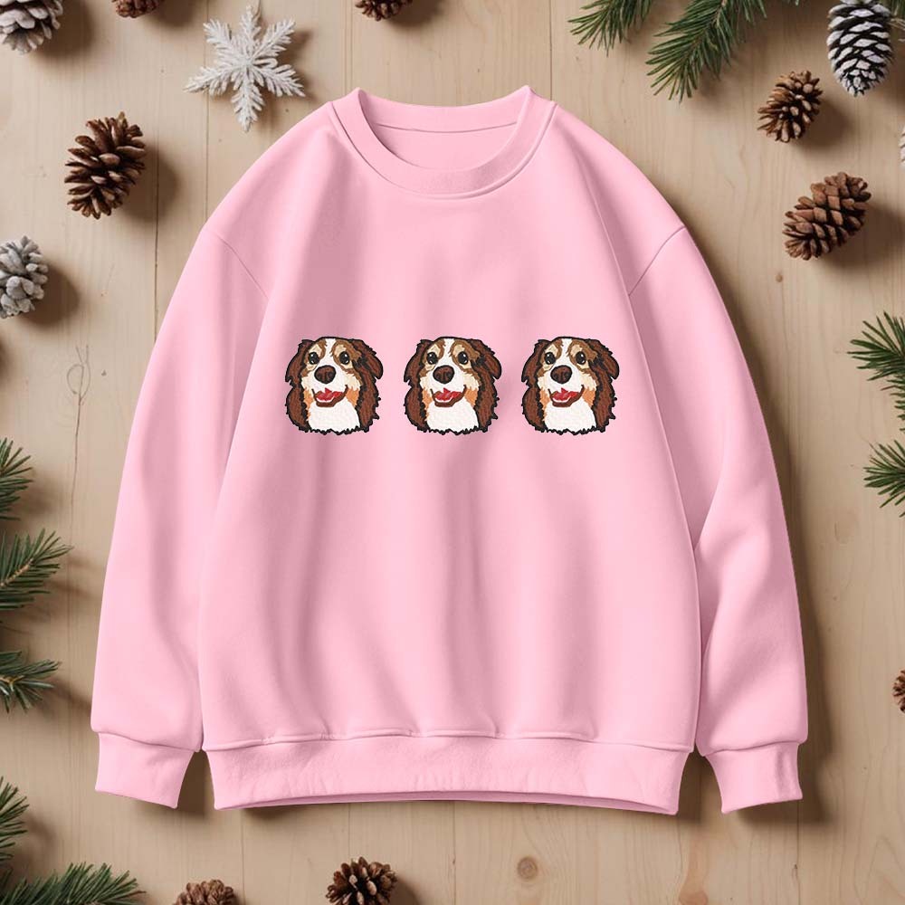 Custom Embroidered Sweatshirt With Pet Portrait Christmas Gifts Embroidery Effect for Dog Lovers - MyPhotoSocksAu