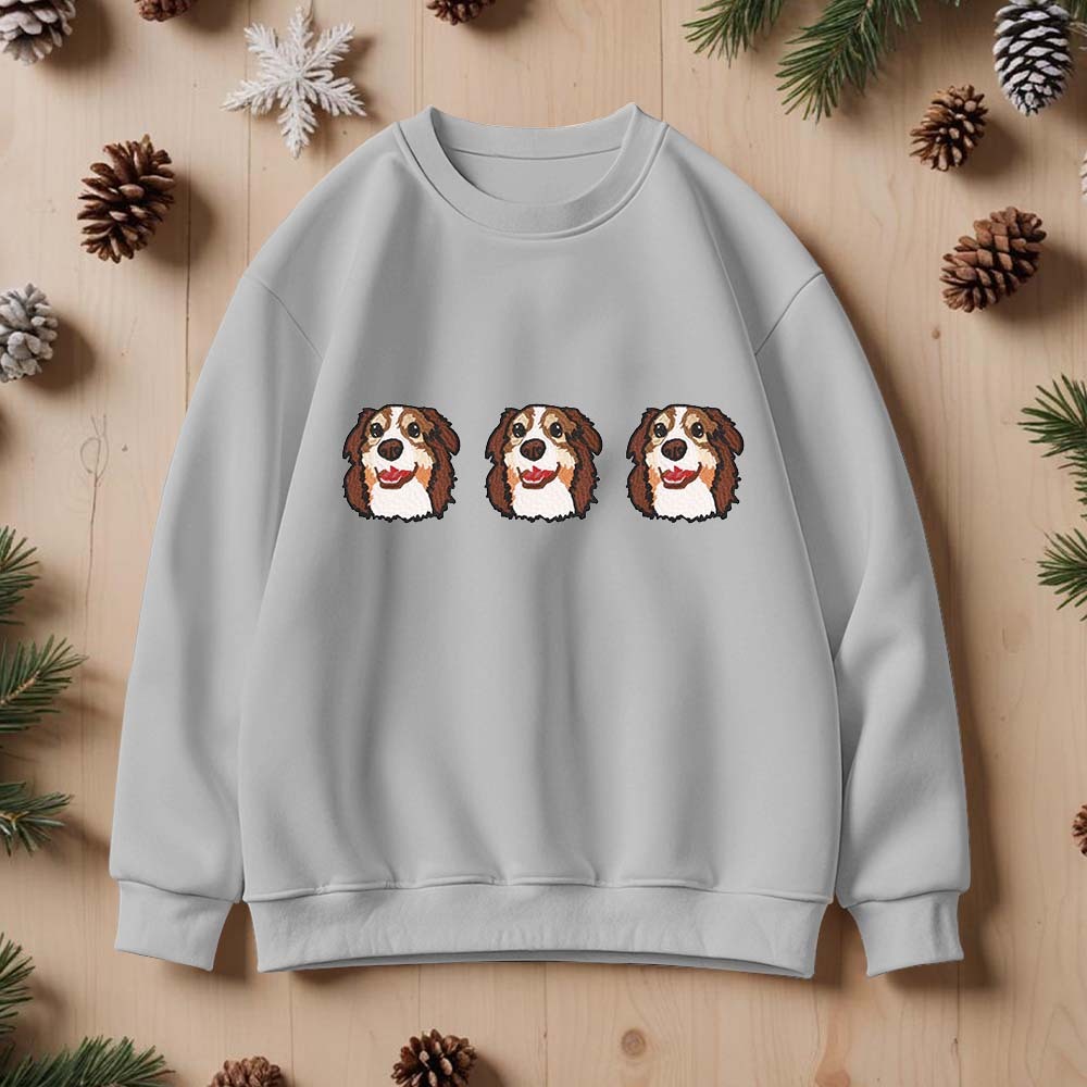Custom Embroidered Sweatshirt With Pet Portrait Christmas Gifts Embroidery Effect for Dog Lovers - MyPhotoSocksAu
