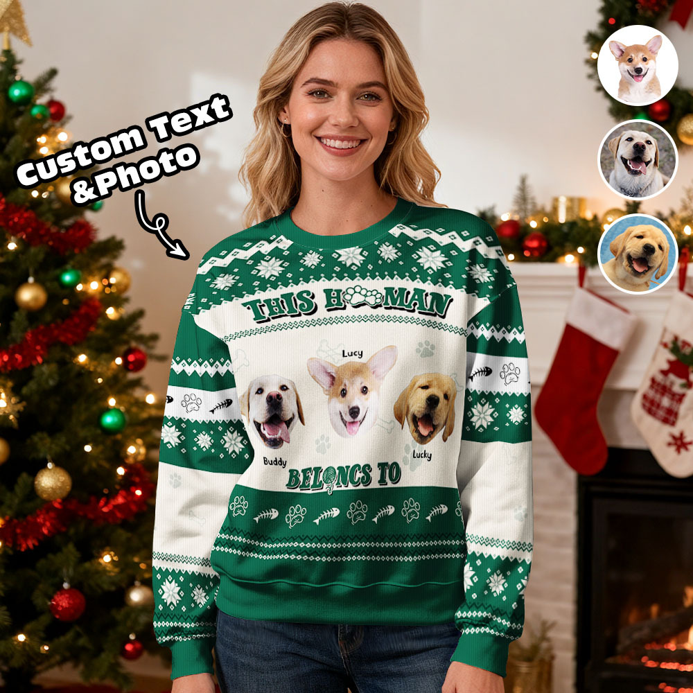 Custom Face Round Neck Hoodie Personalized Custom Photo Christmas Gifts For Family Cute Pet Face Sweater Xmas Leds Unisex Hoodies - MyPhotoSocksAu