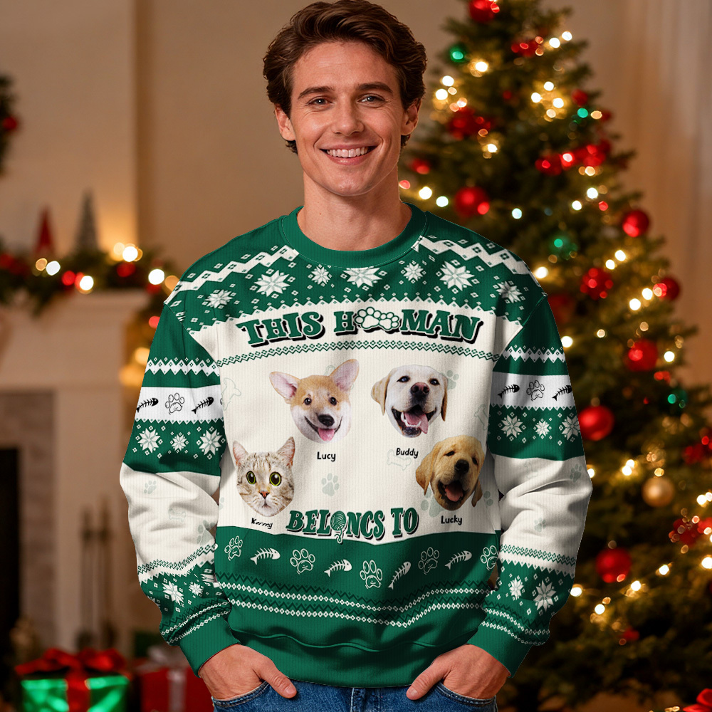 Custom Face Round Neck Hoodie Personalized Custom Photo Christmas Gifts For Family Cute Pet Face Sweater Xmas Leds Unisex Hoodies - MyPhotoSocksAu